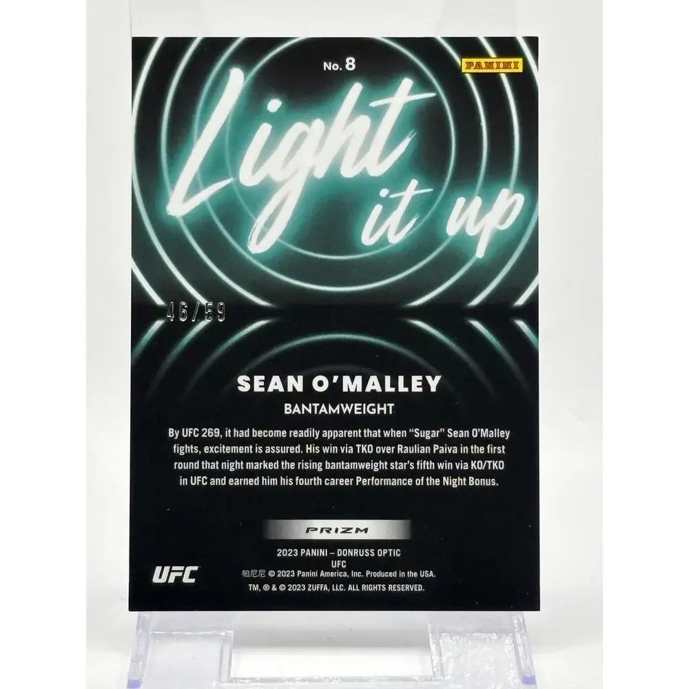 2023 Panini Optic UFC Sean O’Malley Light It Up Purple Velocity Refractor /59 SP